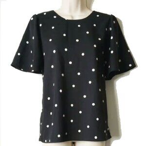Ann Taylor Short Bell Sleeve Blouse S Black White Polka Dot  50off3